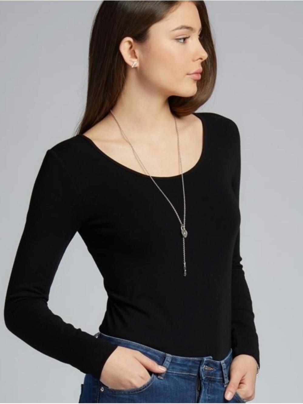 C’est Moi Bamboo Scoop Neck Long Sleeve Tee in Black One Size Fits All